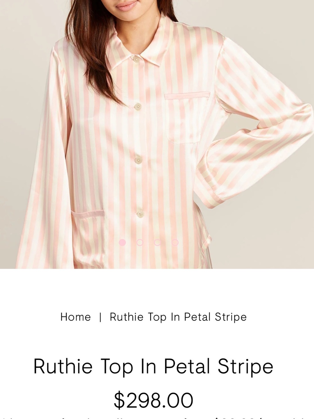 Morgan Lane Silk “Ruthie” Stripe Pajama Top Pink & Cream Sz Small